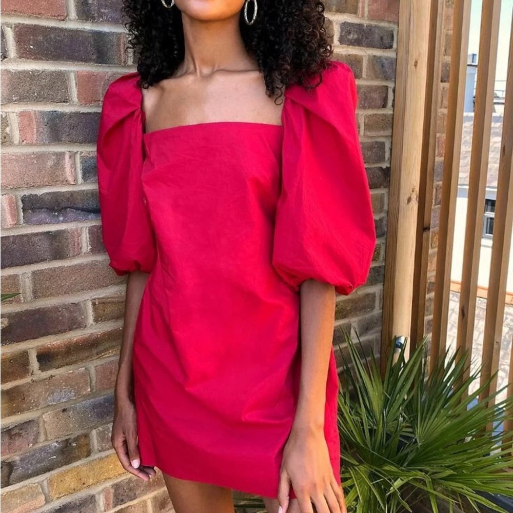 Free People brand Mare Mare red puff sleeve dress, tie back, NWT- Beautiful